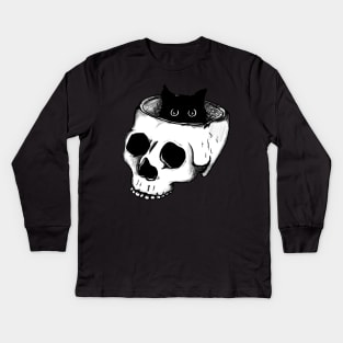 Black Cat Skull Kids Long Sleeve T-Shirt